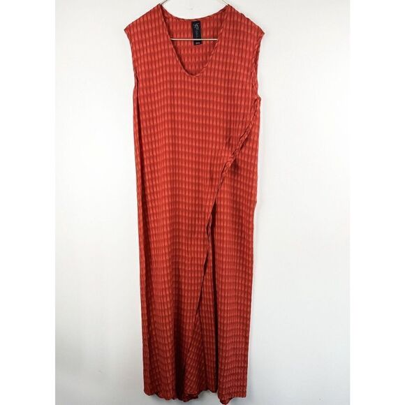 Zero + Maria Cornejo Sz 6 Cap Sleeve Midi Dress Earthy Orange Slit Boho Summer - Picture 2 of 6